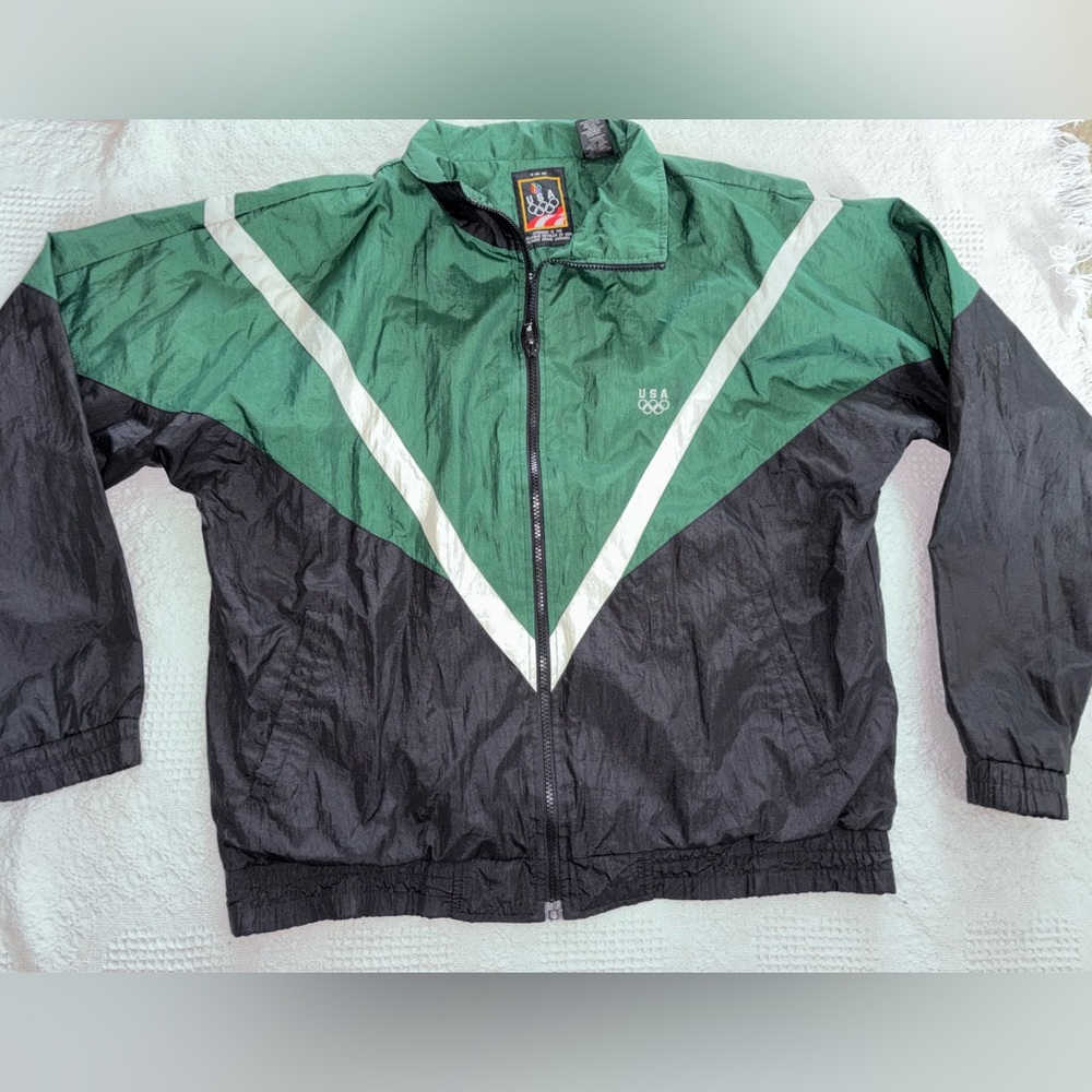 Vintage America USA Olympics Lightweight Windbreaker Jacket Size Medium Green